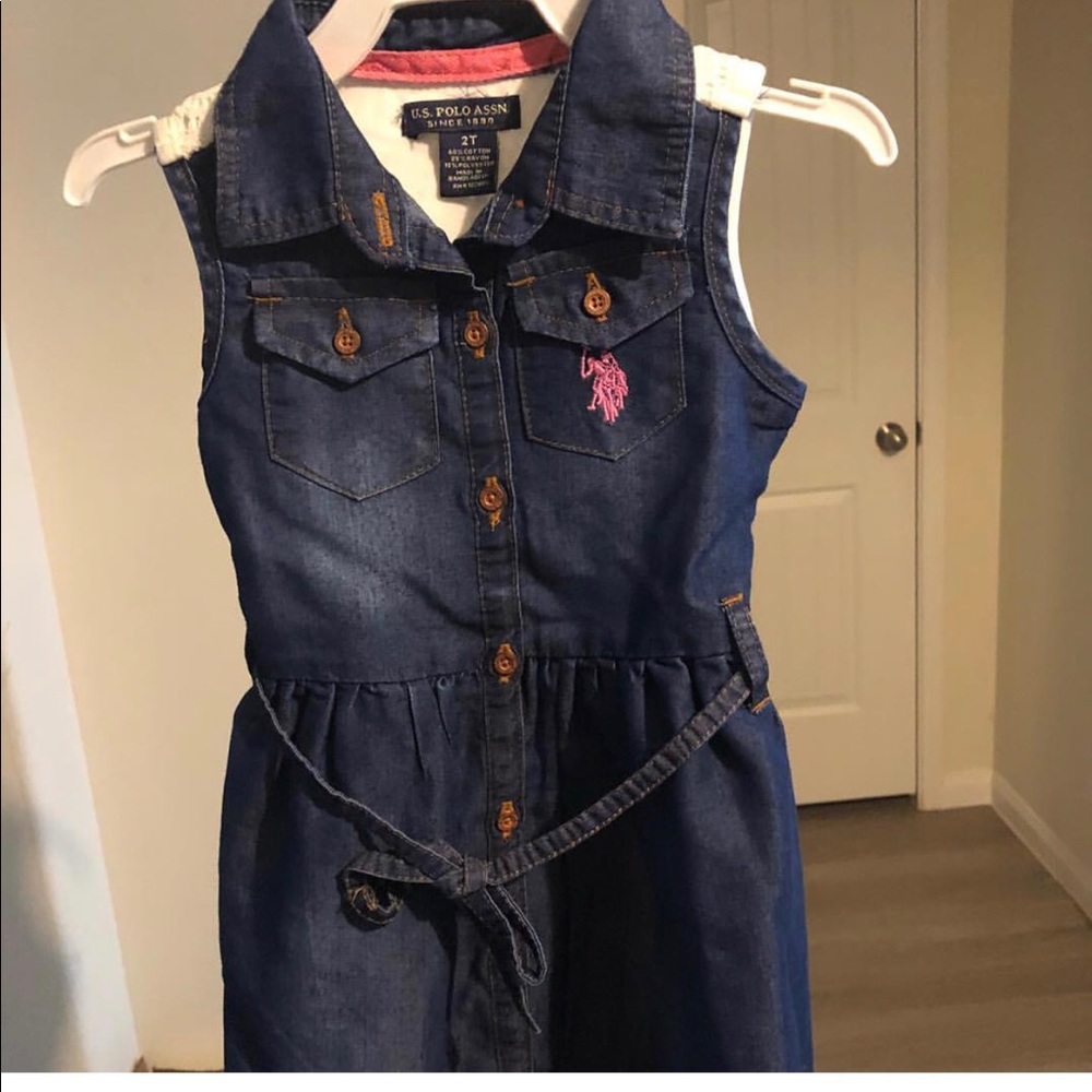 Dark denim dress for toddler girls